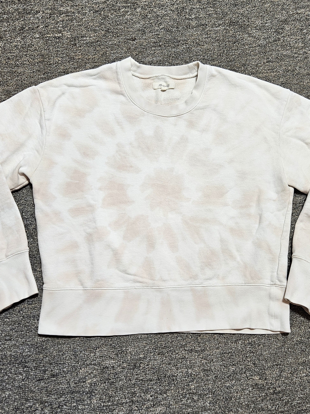 Madewell Cream & Tan Spiral Tie-Dye Crop Sweatshirt - Medium